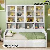 Bellemave® Wooden Daybed with Glass - Door Storage Cabinets, Built - in LED Lighting and Shelves - Bellemave